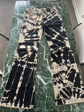 Tie-Dye Black & Cream Flare Jeans
